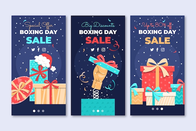 Vetor grátis coleção de histórias instagram de boxing day sale