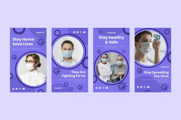 Coleção de histórias instagram de coronavírus plana