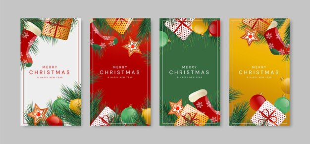 Coleção de histórias instagram de natal gradiente