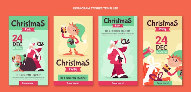 Vetor grátis coleção de histórias instagram de natal simples