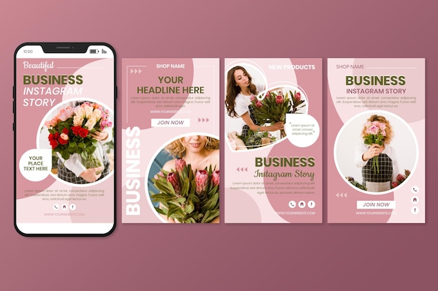 Coleção de histórias instagram de negócios simples