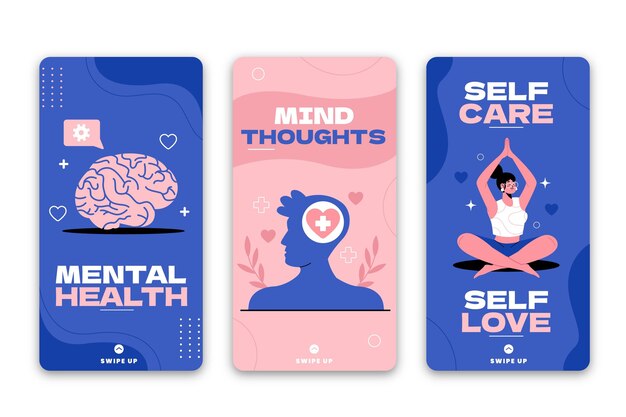 Coleção de histórias instagram de saúde mental plana