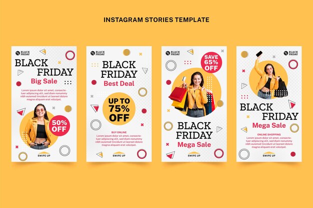 Coleção de histórias instagram de sexta-feira preta plana