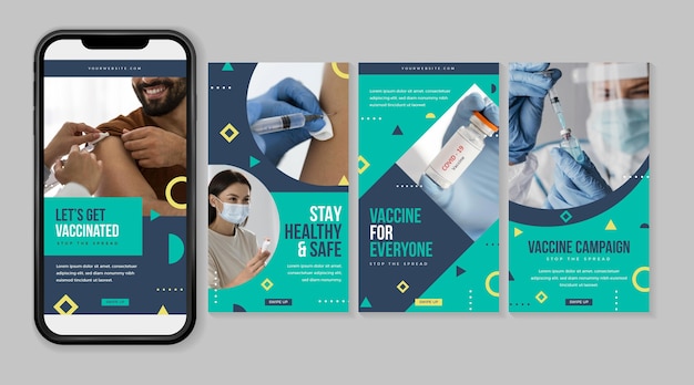 Vetor grátis coleção de histórias instagram de vacinas de design plano