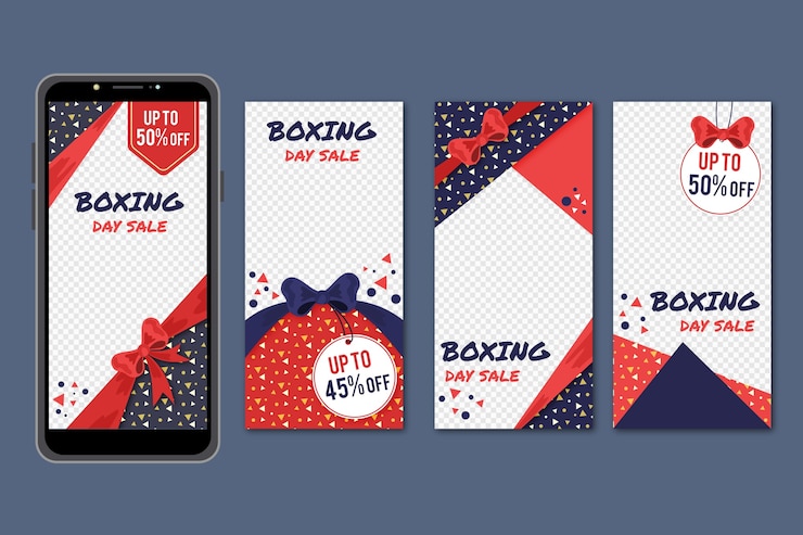 Vetor grátis coleção de histórias instagram de venda de boxing day