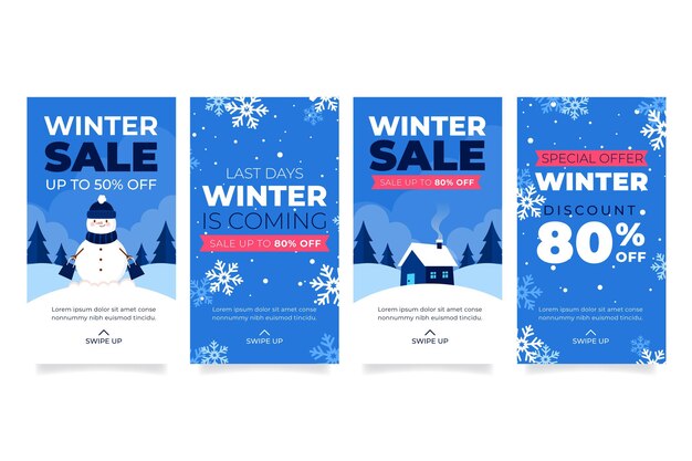 Coleção de histórias instagram de venda plana de inverno