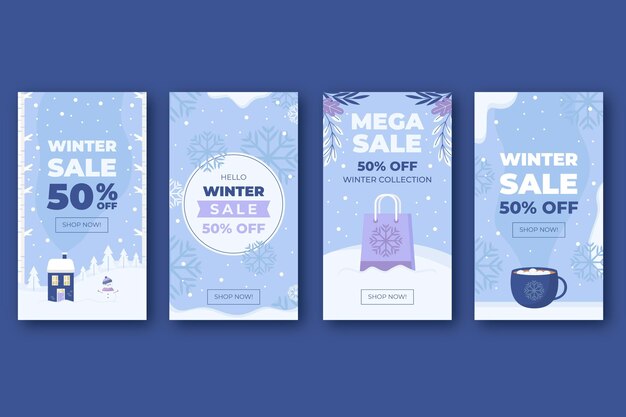 Coleção de histórias instagram de venda plana de inverno