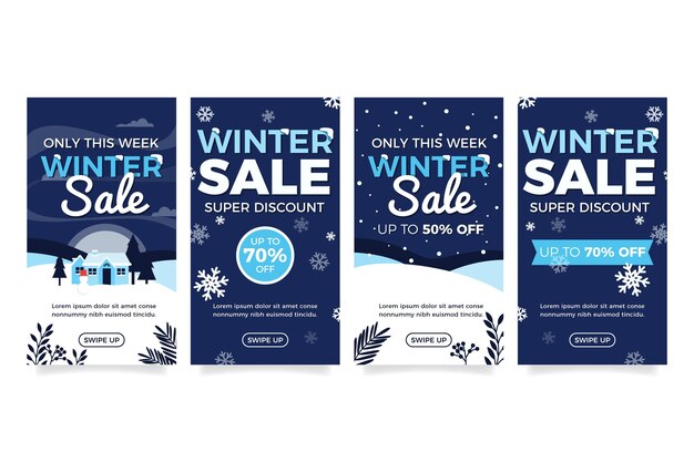 Coleção de histórias instagram de venda plana de inverno