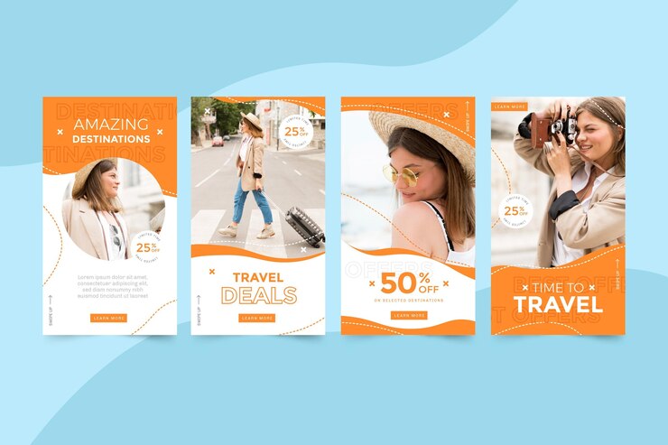 Vetor grátis coleção de histórias instagram de viagens planas