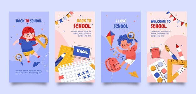 Coleção de histórias instagram de volta à escola