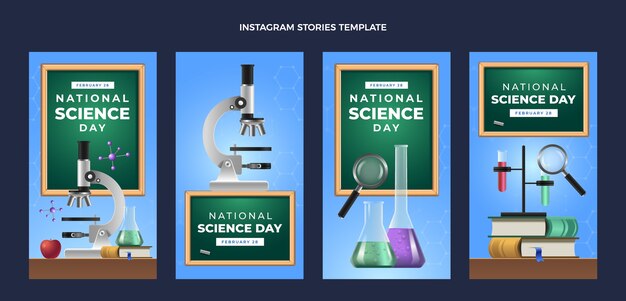 Coleção de histórias instagram do dia da ciência nacional realista