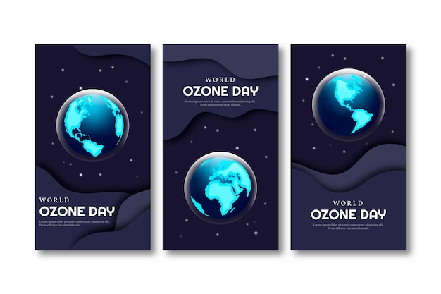 Vetor grátis coleção de histórias instagram do dia mundial do ozônio gradiente