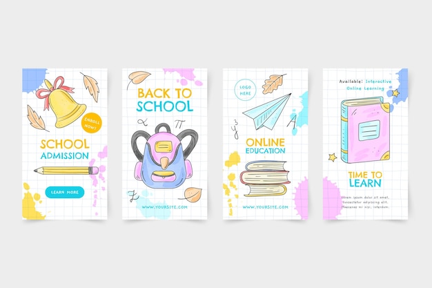 Coleção de histórias instagram em aquarela de volta às aulas