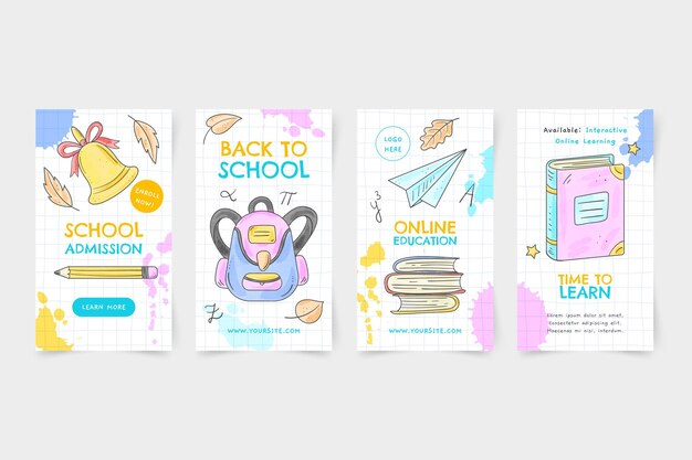 Coleção de histórias instagram em aquarela de volta às aulas