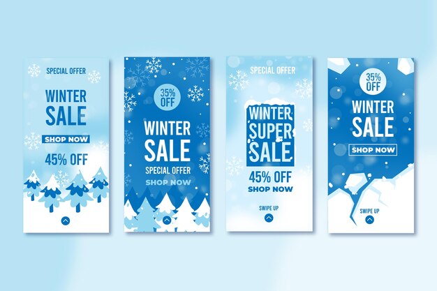 Coleção de histórias instagram em promoção de inverno