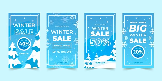 Coleção de histórias instagram em promoção de inverno