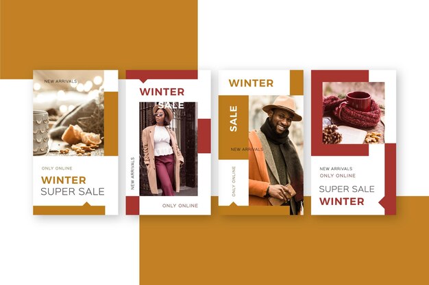 Coleção de histórias instagram em promoção de inverno