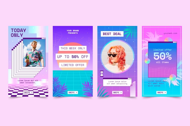 Coleção de histórias instagram lineares de vaporwave