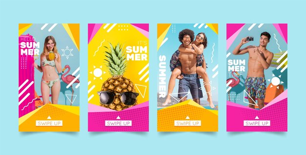 Coleção de histórias instagram planas de verão