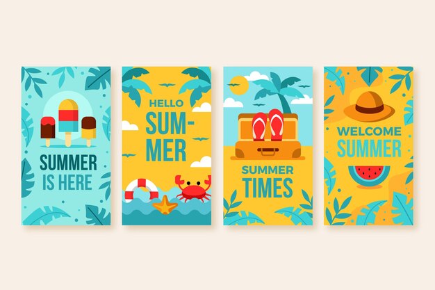 Coleção de histórias instagram planas de verão