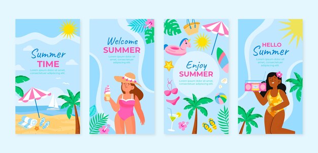Coleção de histórias instagram planas de verão