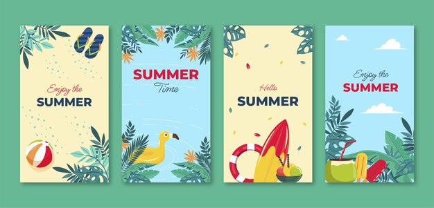 Coleção de histórias instagram planas de verão