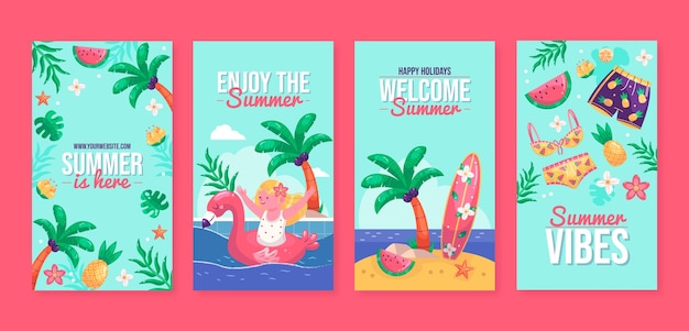 Coleção de histórias instagram planas de verão