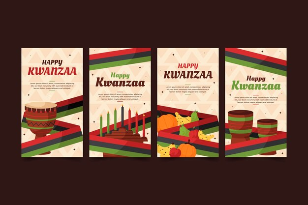 Coleção de histórias instagram planas desenhadas à mão em kwanzaa