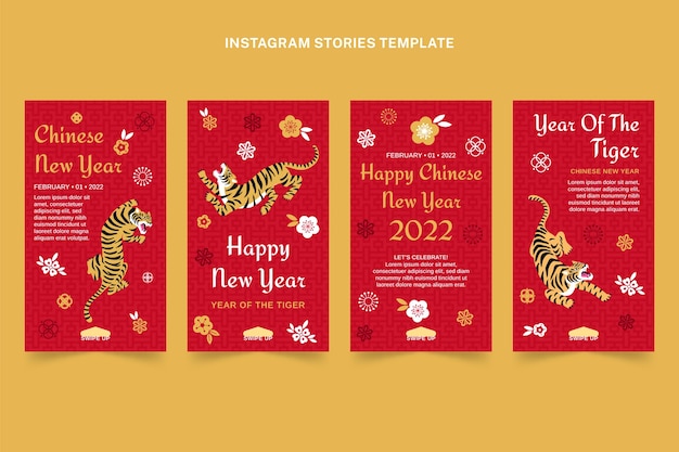 Coleção de histórias instagram planas do ano novo chinês