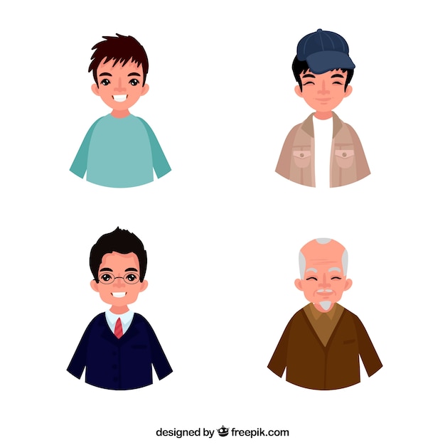 Vetor grátis coleção de homens asiáticos em diferentes idades