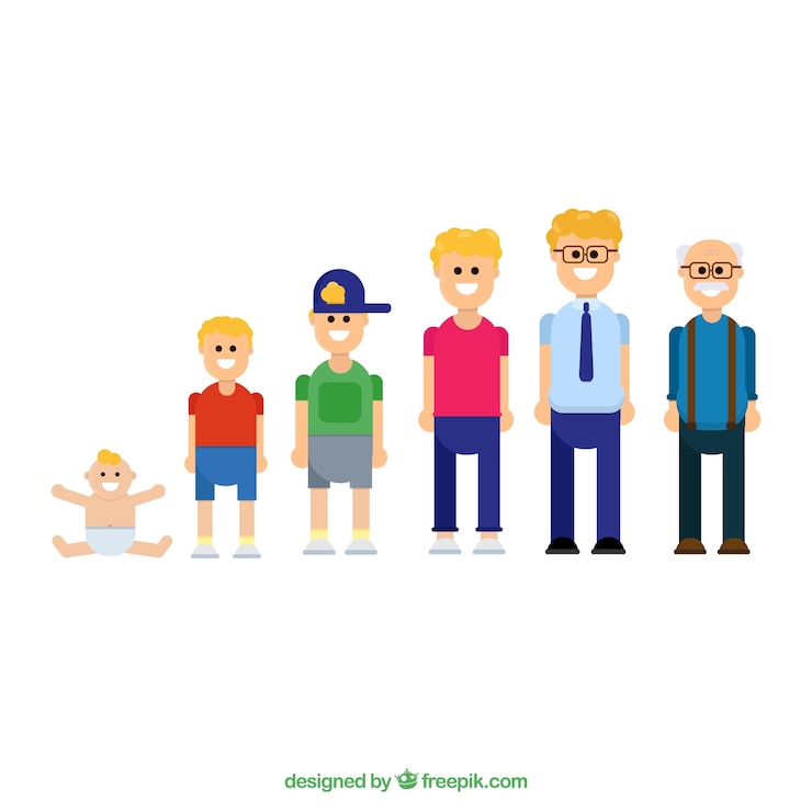 Vetor grátis coleção de homens brancos em diferentes idades