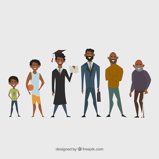 Vetor grátis coleção de homens negros em diferentes idades