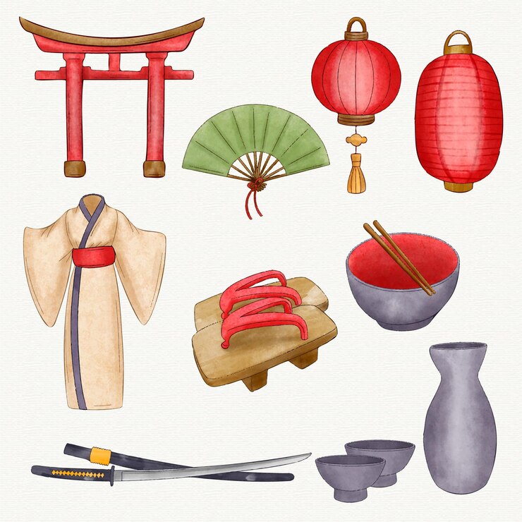 Vetor grátis coleção de ilustração de elementos japoneses