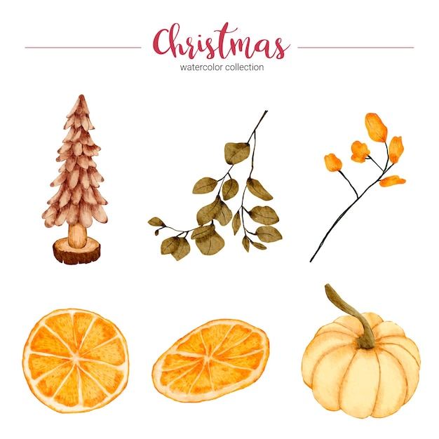 Coleção de ilustração em aquarela de decorações de natal