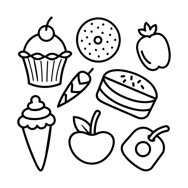 Vetor grátis coleção de ilustrações vetoriais de rabiscos desenhados à mão de objetos alimentares