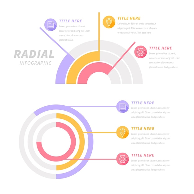 Vetor grátis coleção de infográfico radial de design plano