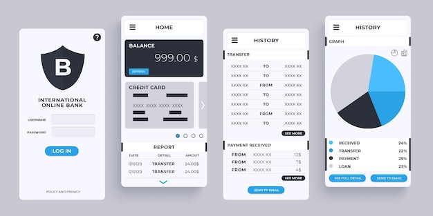 Vetor grátis coleção de interface de aplicativo bancário