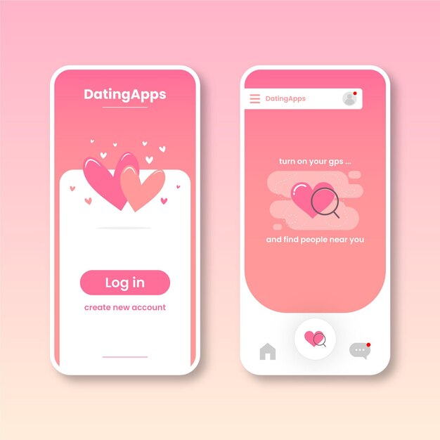 Coleção de interface de aplicativo de namoro