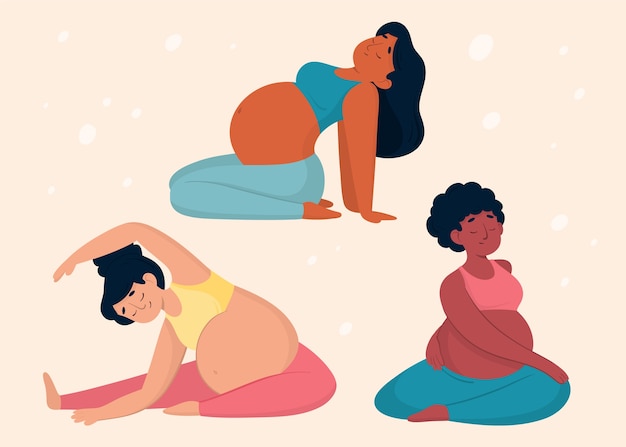 Vetor grátis coleção de ioga para gravidez com design plano desenhado à mão