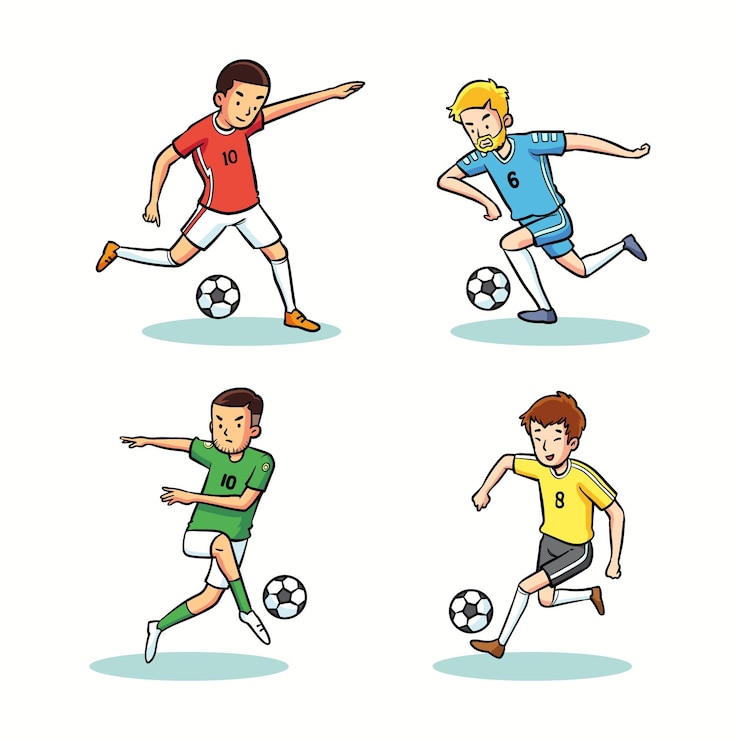 Vetor grátis coleção de jogadores de futebol dos desenhos animados