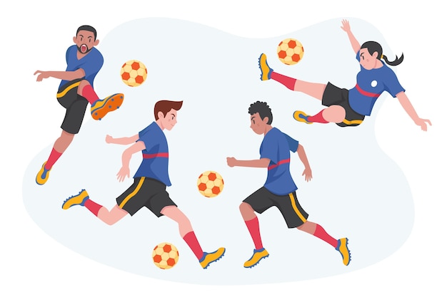 Pessoas Jogando Futebol No Quintal. Ilustração Vetorial Plana Royalty Free  SVG, Cliparts, Vetores, e Ilustrações Stock. Image 171266849