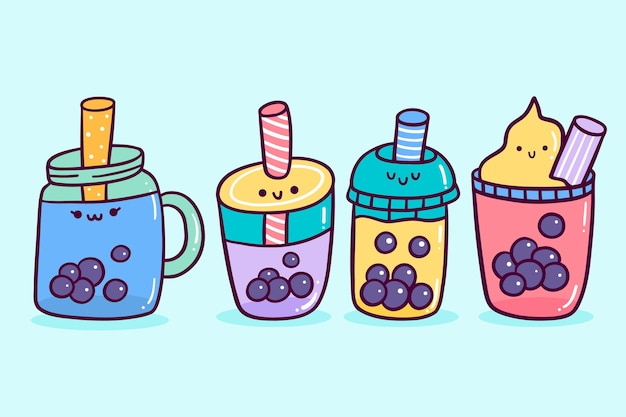 Coleção de kawaii bubble tea