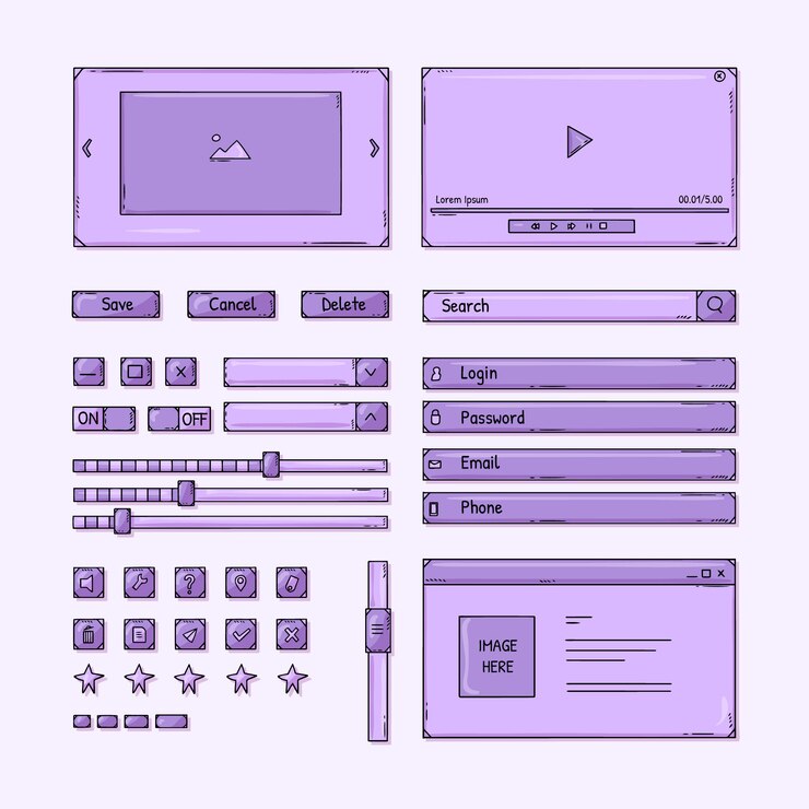 Vetor grátis coleção de kit de interface do usuário desenhada à mão