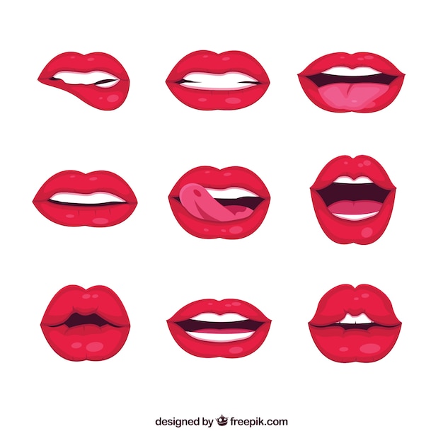 Vetor grátis coleção de lábios femininos com estilo 2d