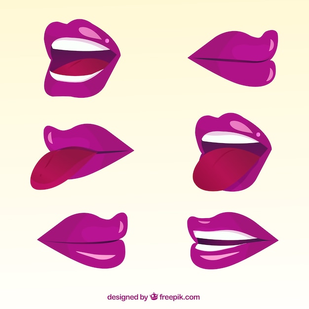 Vetor grátis coleção de lábios roxos 2d