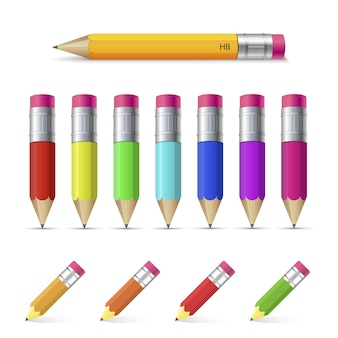 Coleção de lápis de cor com borracha
