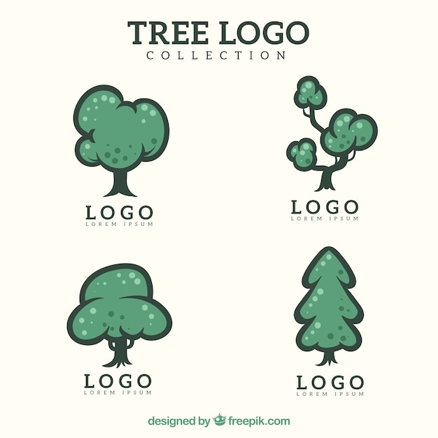 Coleção de logos de árvores em estilo desenhado a mão