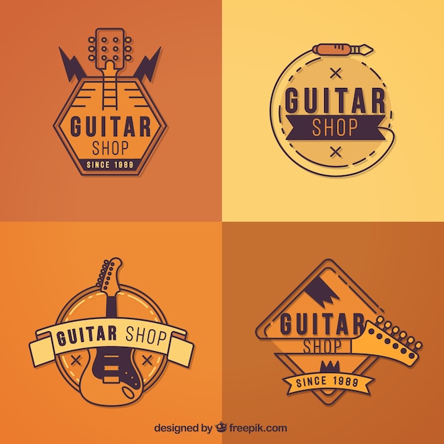 Vetor grátis coleção de logos de guitarra em tons de laranja