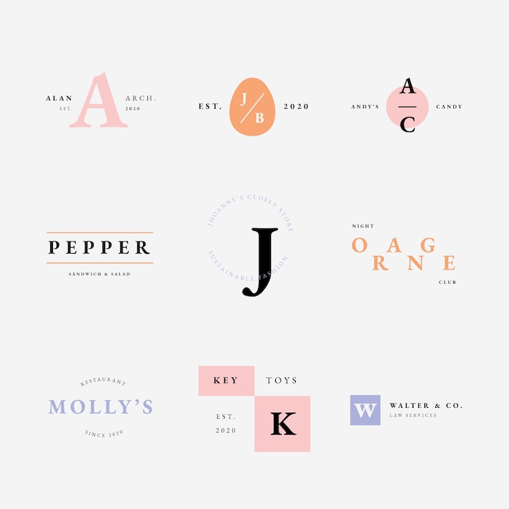 Vetor grátis coleção de logotipo com estilo minimalista de cores pastel