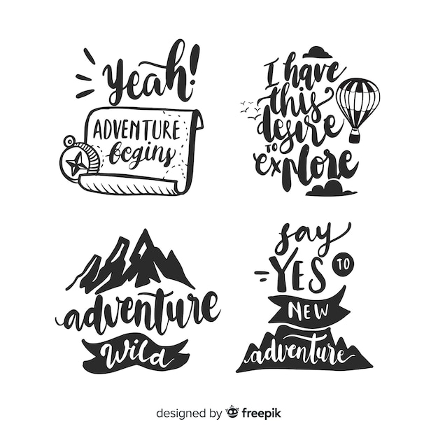 Coleção de logotipo de aventura desenhada de mão